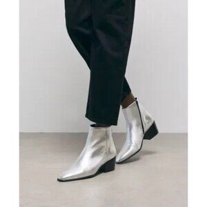 NIB The Kooples Ankle Boots Sz 36 US 6 Silver Leather High Top Stacked Heel